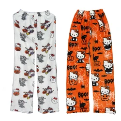 Halloween Hello Kitty Sanrio Flannel Sleeping Pants Kawaii Cartoon Anime Leisure Home Flannel Pants Home Sleeping Pants Toys