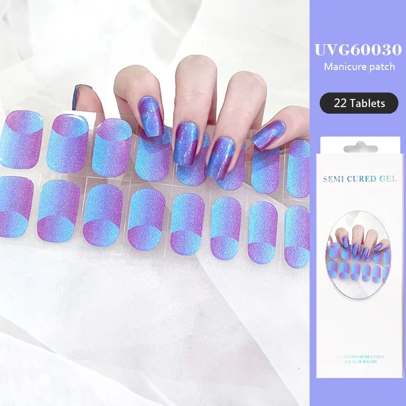 22 Tips Uvg Serie Uv Semi-Uitgeharde Gel Nagelstickers Waterdichte Langdurige Nagel Decals Volledige Dekking Nagel Patches Uv Lamp Nodig