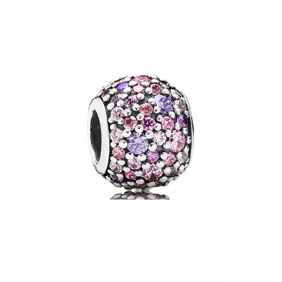 Sparkling Sea Green，Pink，Dark Blue Round Pavé Charm Bead Fit Original 925 Sterling Silver Bracelet DIY Women Jewelry Gift