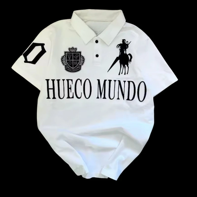 Karakura Navy Y2K High Street Punk European and American Style 2026 New Easter Men Retro POLO Shirt Cross Print Top Harajuku