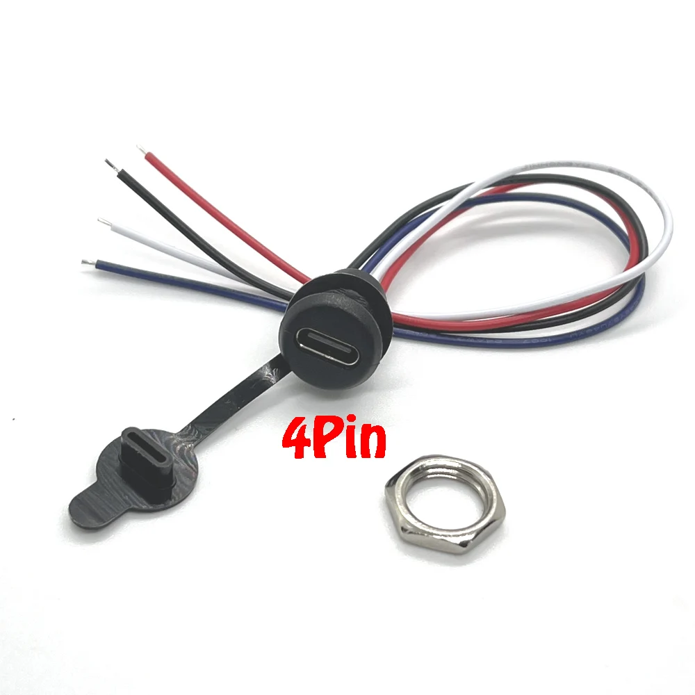 5A USB-C Connector Type-C Waterproof with PH 2.0 nut locking Panel mounting 2/6P Waterproof Fast Charging jack por