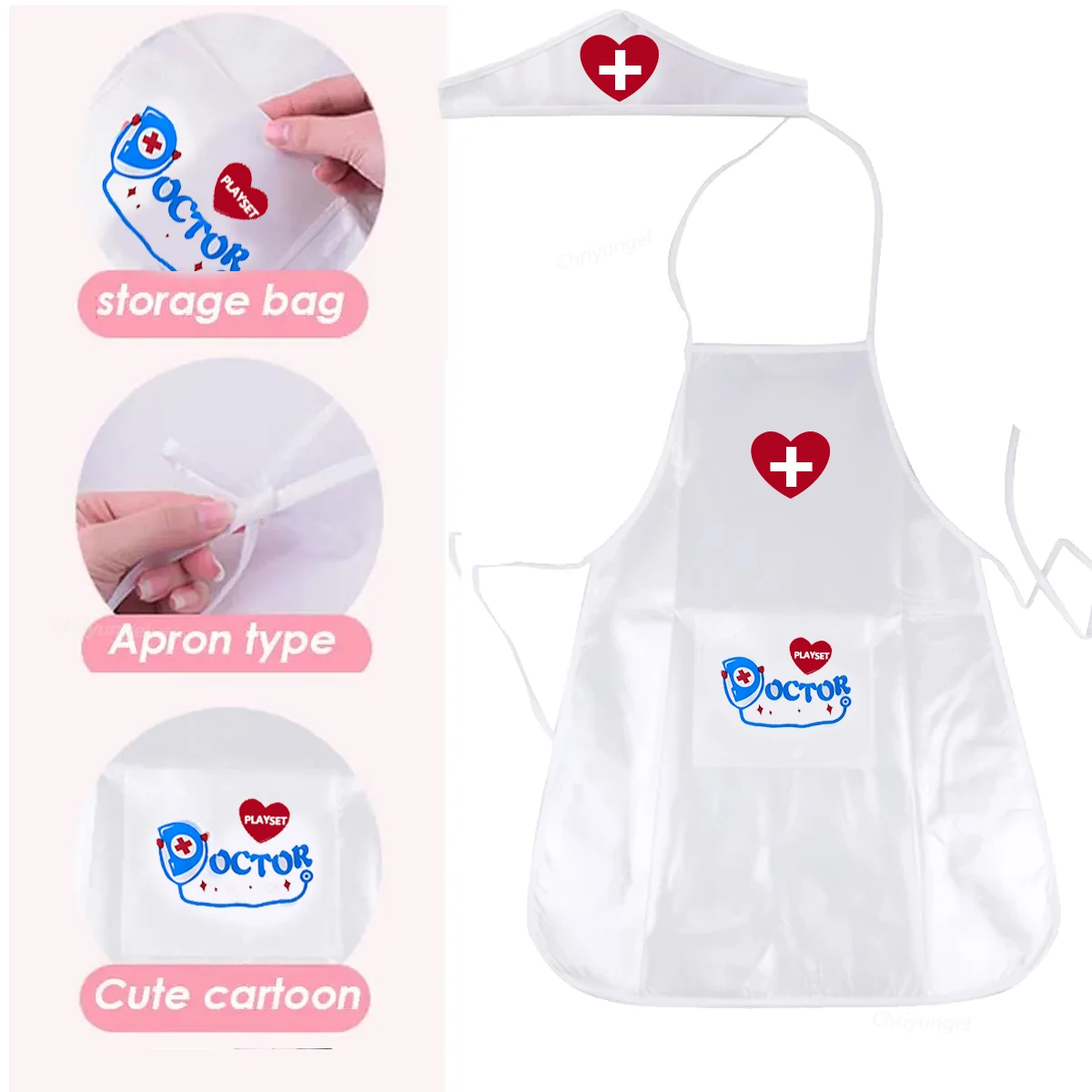 Kids Nurse Costume Apron and Hat Set for Girls Doctor Role Play Pretend Play Toy Educational Family Kindergarten Dress Up Outfit