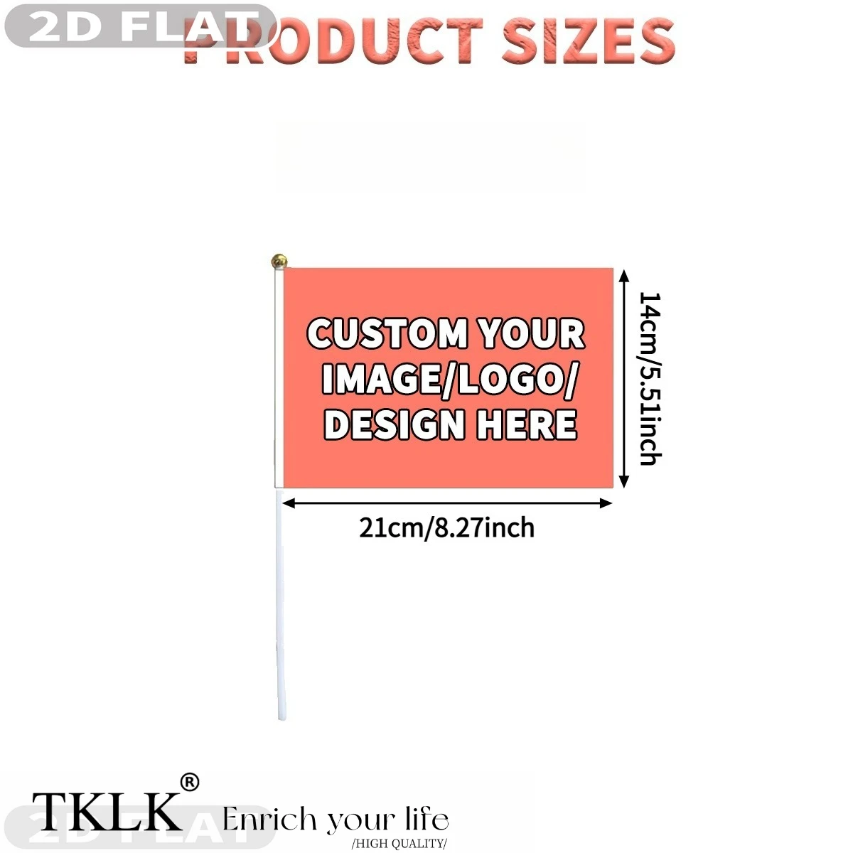 2D FLAT 8/16 Pcs Custom Mini Flags, 14x21cm/5.5x8.3 Inch, Personalized with Your Images & Text, Ideal for Yard, Lawn & Garden