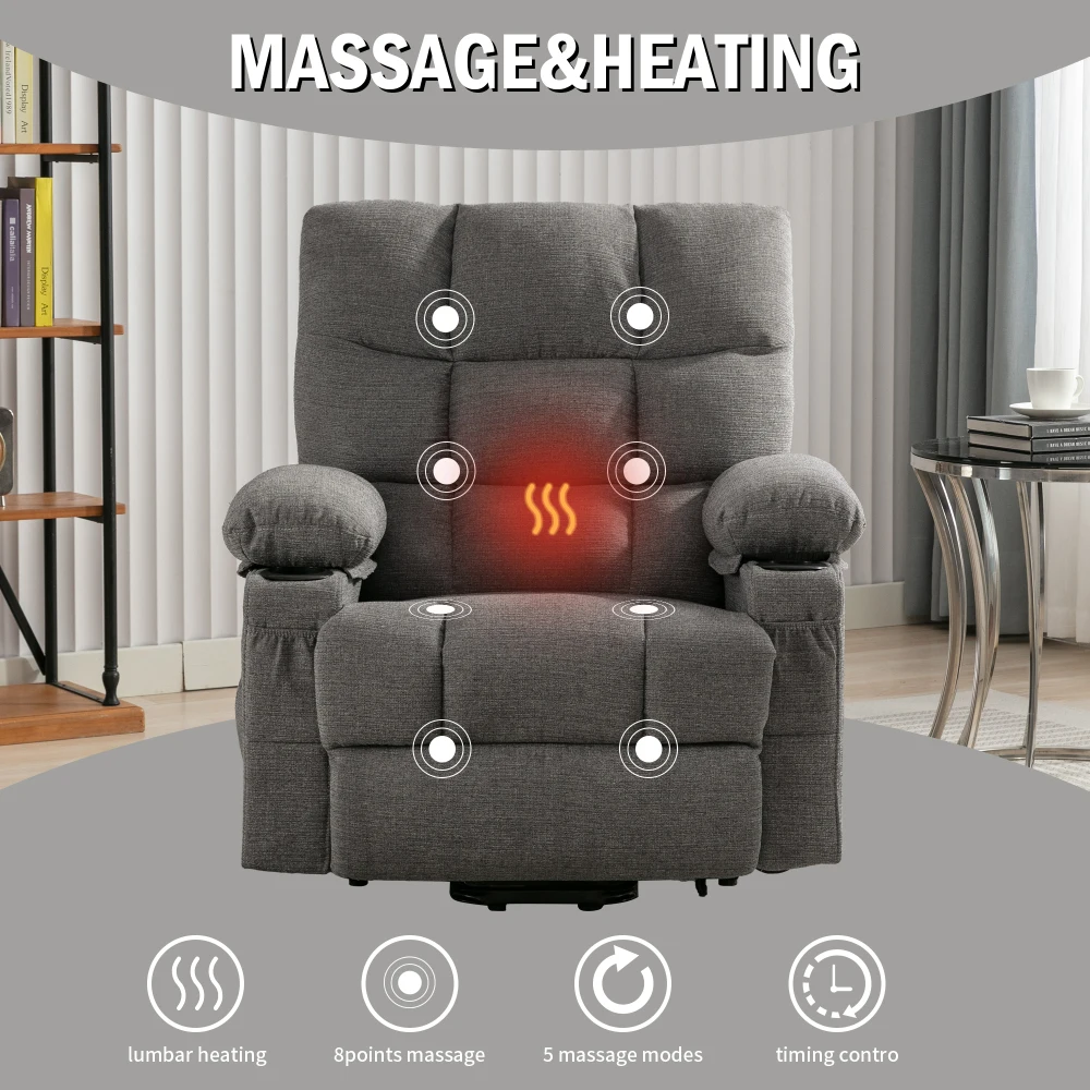 Power Recliner Chair with Heat and Massage Recliner Chair for Living Room with Infinite Position and Side Pockets Charge Port