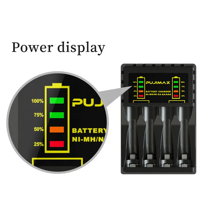 Battery Charger 4 Slot Intelligent Fast Charge With Indicator For 1.2V NiMH NiCd AAA/AA Rechargeable Batteries USB Type C Jack