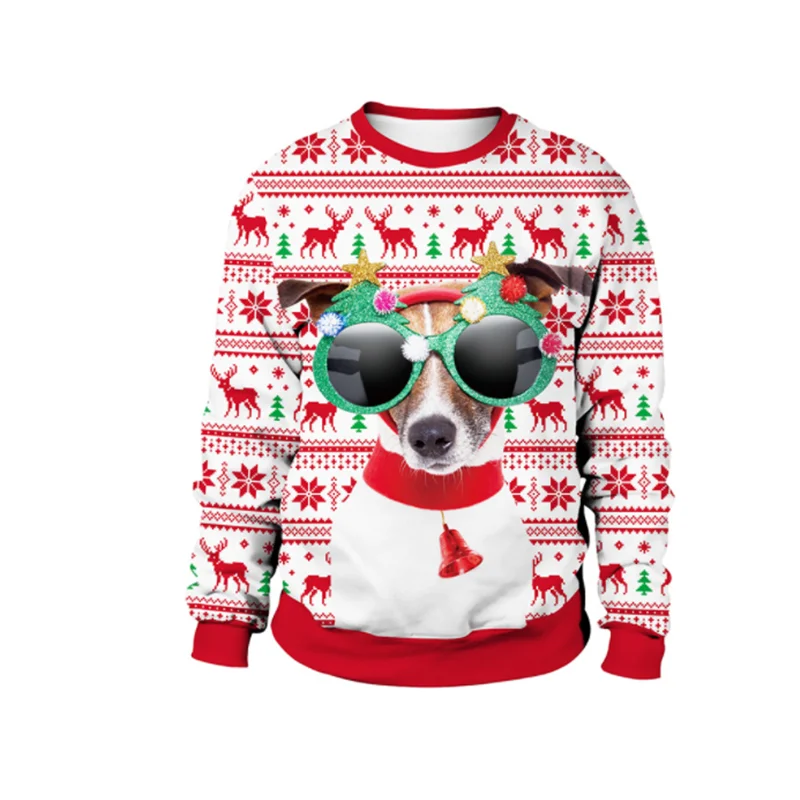 Navidad 2024 nueva impresión jersey de cuello redondo suéter hombres y mujeres amantes suéter de Navidad feo Otoño Invierno blusas