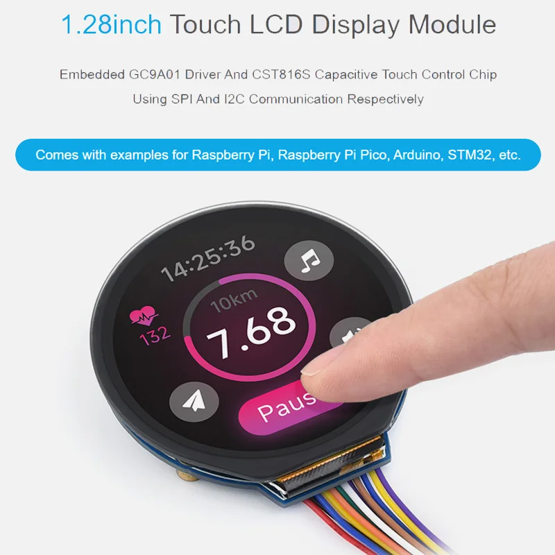 1.28 Inch Touch LCD Display Module GC9A01 Drived CST816S Capacitive Touch Control Chip 240x240 IPS SPI I2C Communication