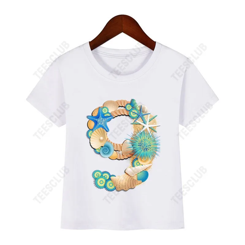 Shell Birthday Numbers 1-9 Printed Children's First Birthday T-shirt Happy Birthday Children's T-shirt Children's Top