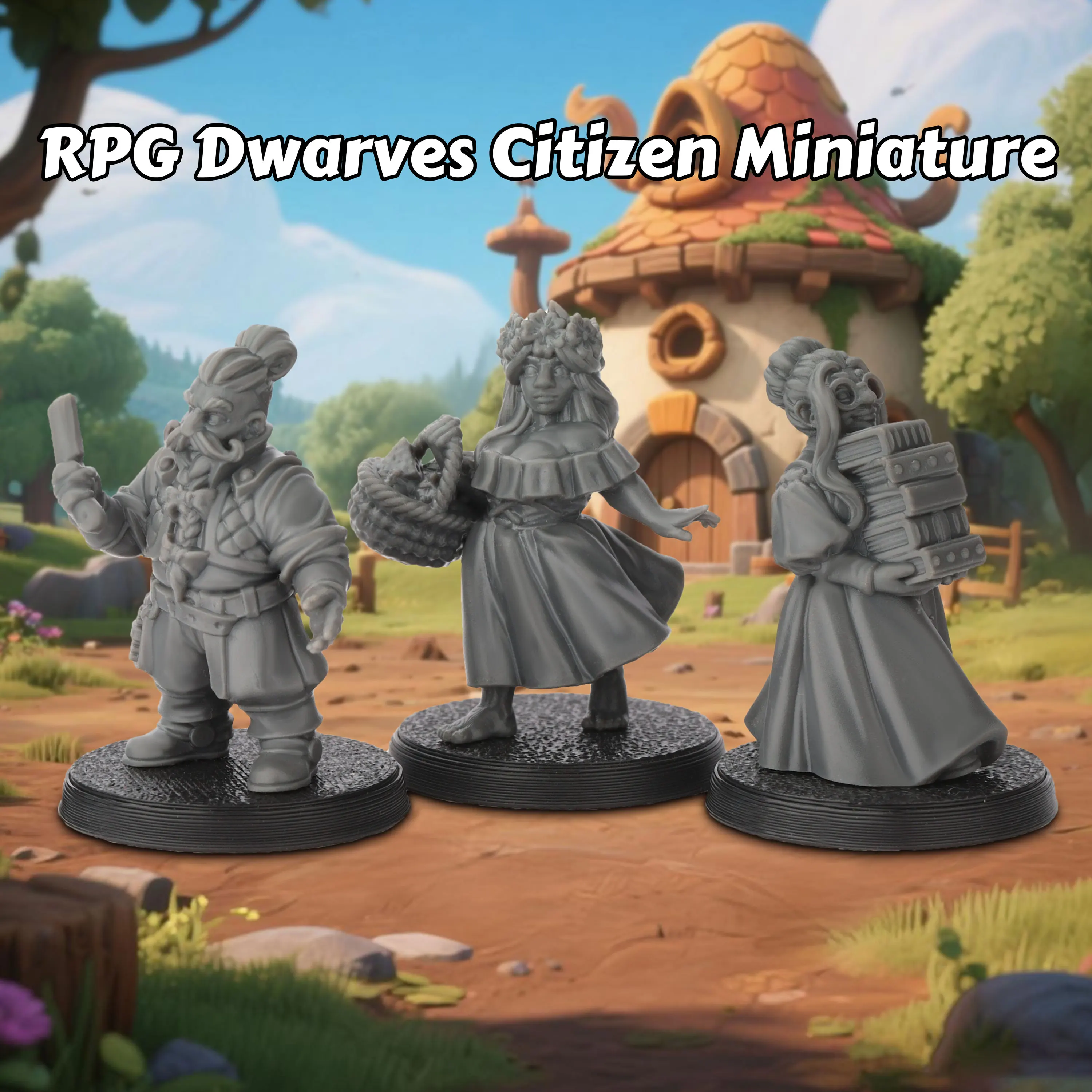 3Pcs RPG Dwarves Citizen Miniatures - Roleplaying Character Accessories, Ideal Figures for Village Market Tabletop Scene