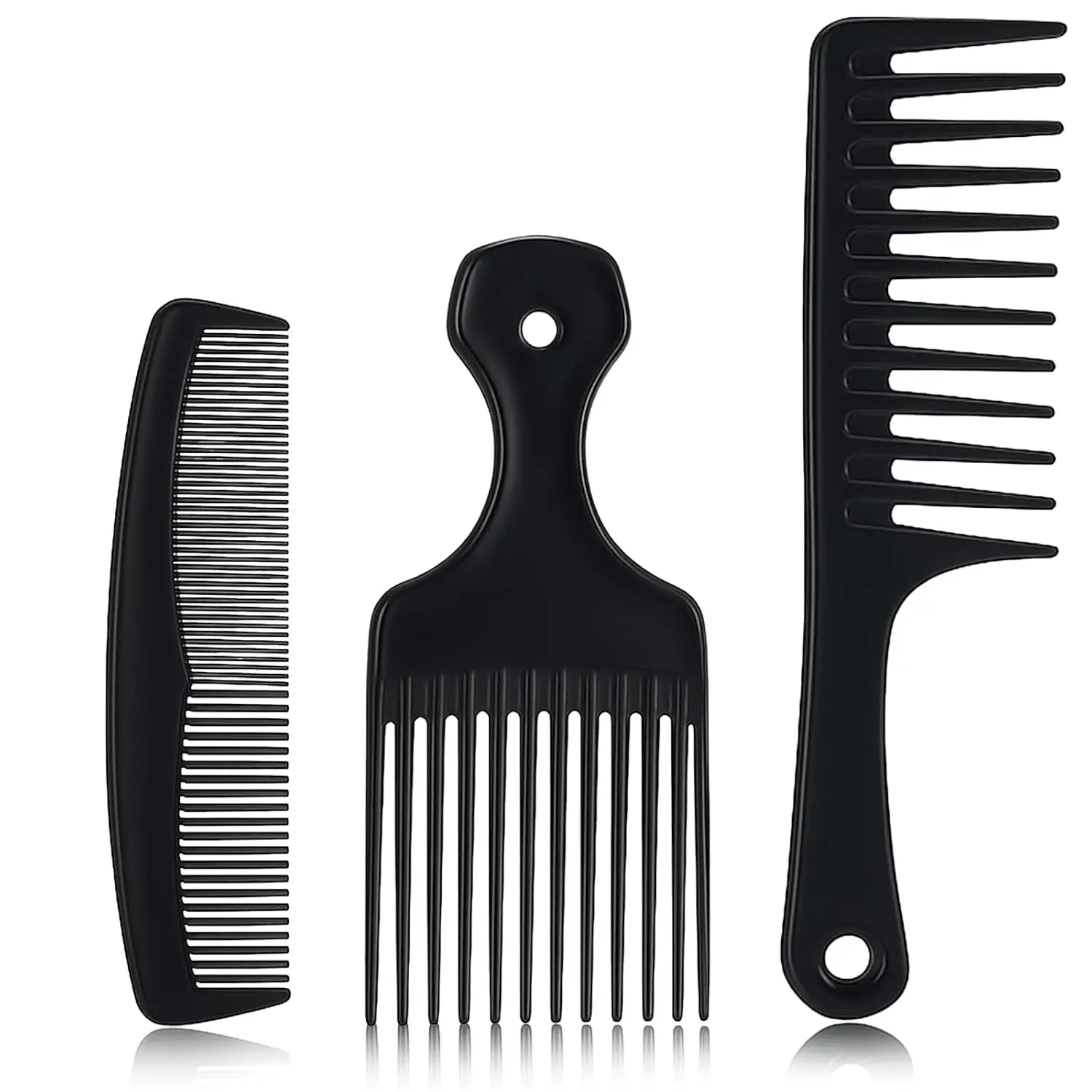 3 Pcs Wide Tooth Comb Set for Curly Hair Detangling Shower Comb Beard Pick for Men Carbon Fiber Hair Picks Barber Brush Tool