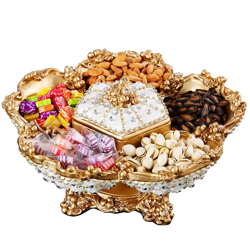 

Top Grade Creative European Fruit Plate Handmade Rhinestone Hand-Drawn Luxury Dried Fruit Ceramic Plate Trinket Dish Snack Tray