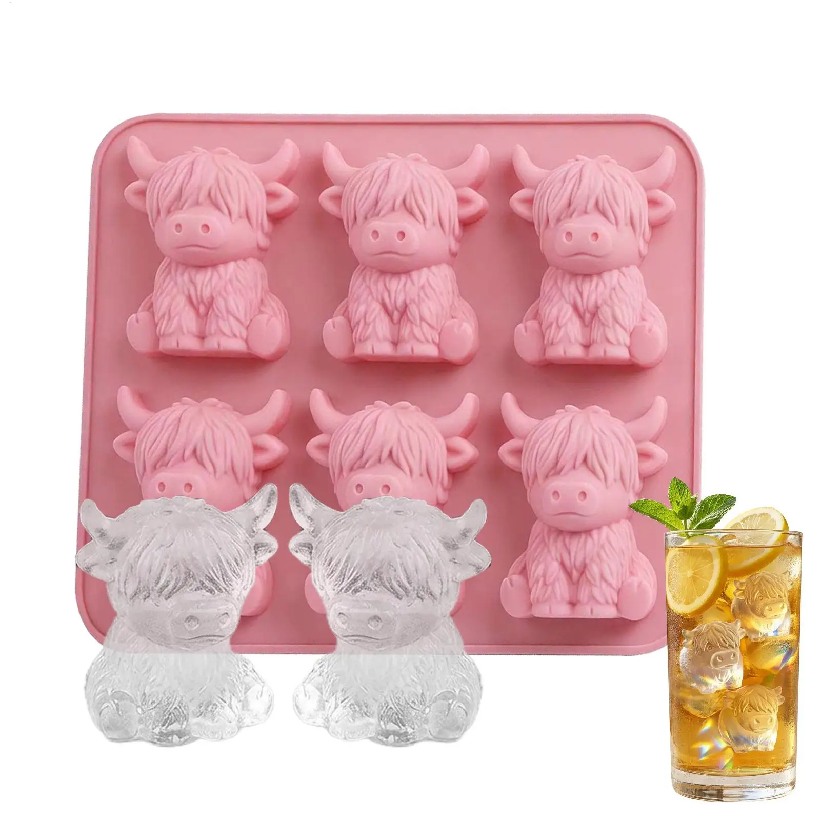 Molde de silicona para cubitos de hielo con diseño de ganado Highland, bandeja de hielo divertida para whisky, cócteles y bourbon, moldes para fiestas y bebidas.