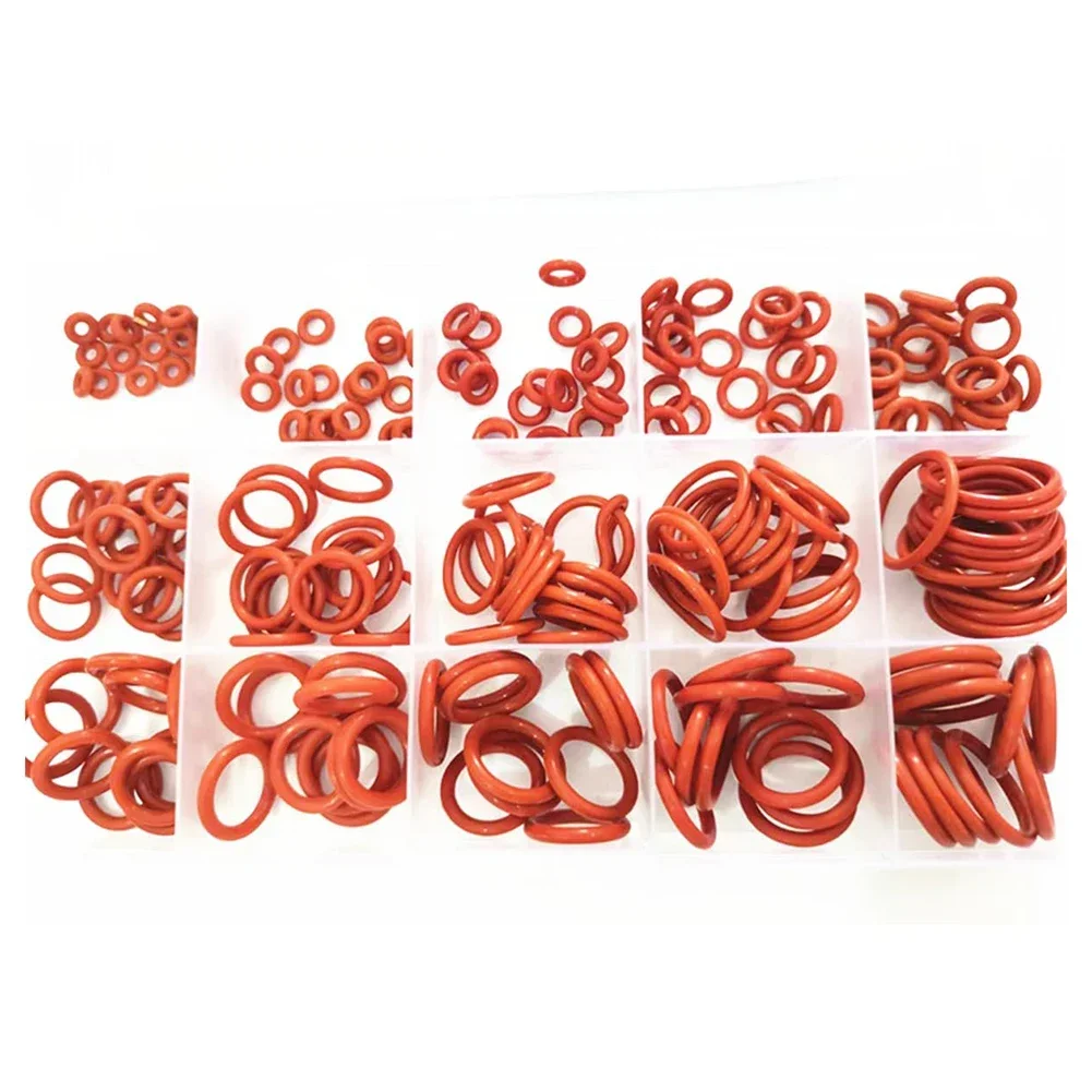 

225pcs O-Ring Rubber Silicone Seal Kit Waterproof Red Gasket Assortment Set High Temperature Resistant For Plumbing Car Repair