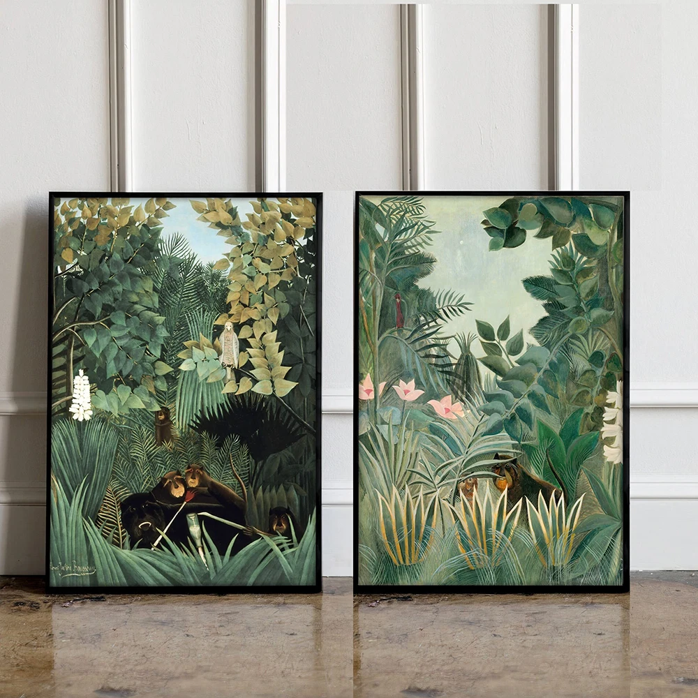 Jungle Safari Henri Rousseau Poster The Equatorial Jungle 1909 Exhibition Canvas Painting Wall Pictures for Living Room Decor