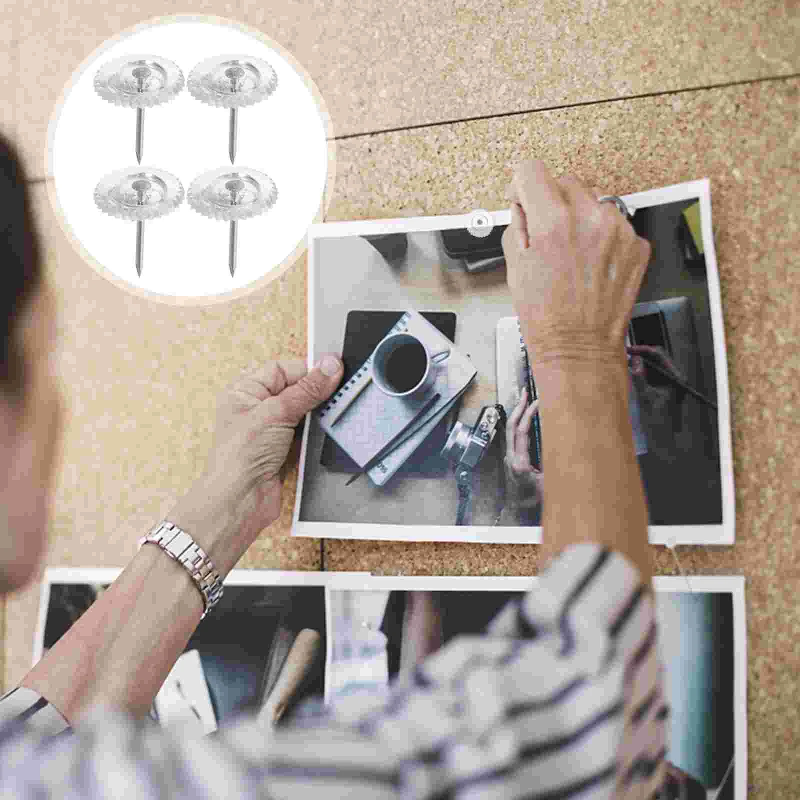 Pósteres de oficina de piezas, chinchetas de plástico transparentes para tablero de mensajes, prensan las uñas, pines de dibujo, pequeños, 100