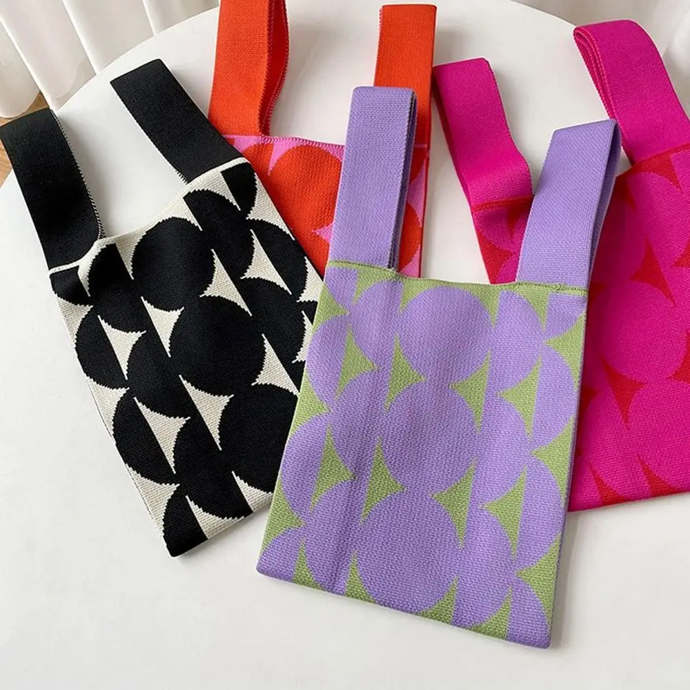 Fashion Women Knit Handmade Wrist Bag Shopping Bags Knit Handbag Tote Bag Reusable Shopping Bags