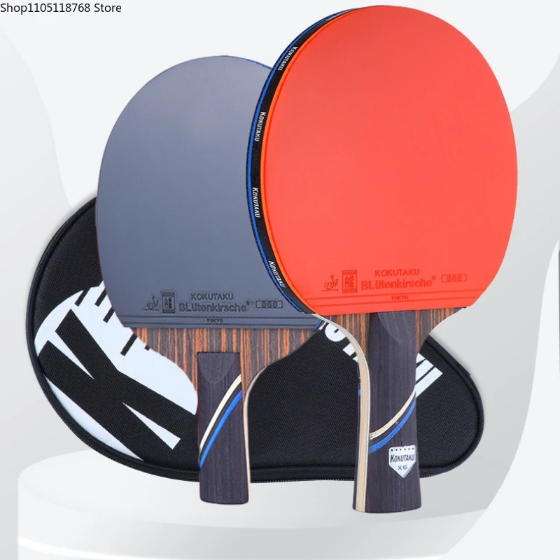 

Table Tennis Racket 7-Ply Ebony Blade with Pips-in Rubber 6 Star Professional Offensive Ping Pong Paddle