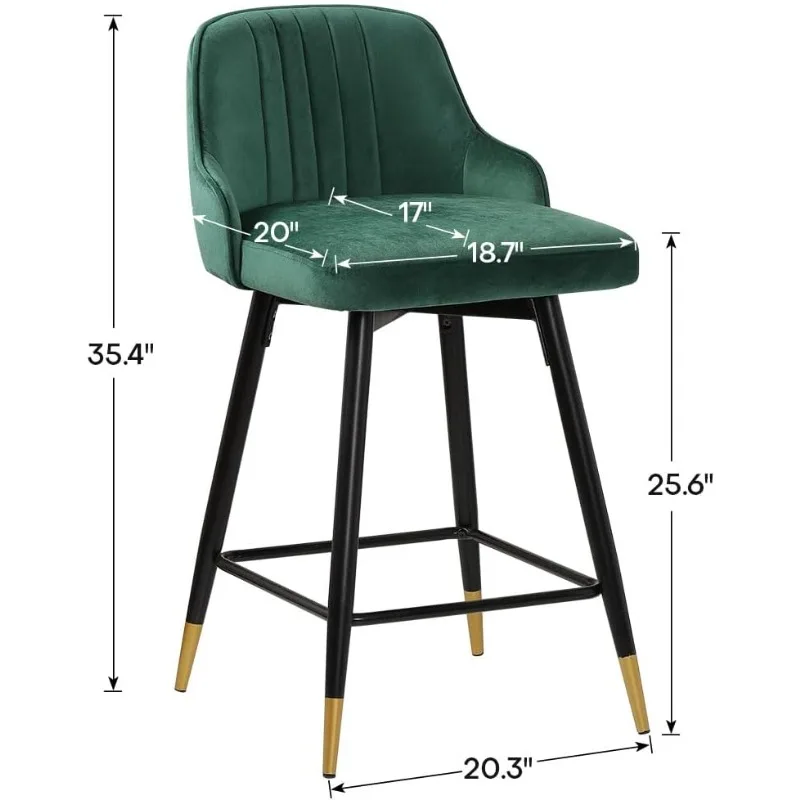 Juego de 4 taburetes, sillas de bar con altura de asiento de 25,6 pulgadas, taburetes de bar giratorios, taburetes de bar con altura de mostrador y respaldo, tapizados en terciopelo moderno