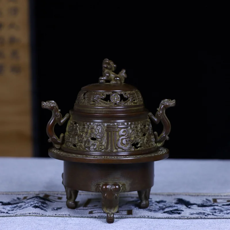Pure copper three-legged elephant head ornament, burner for incense coils, Suzhou craftsmanship with pati