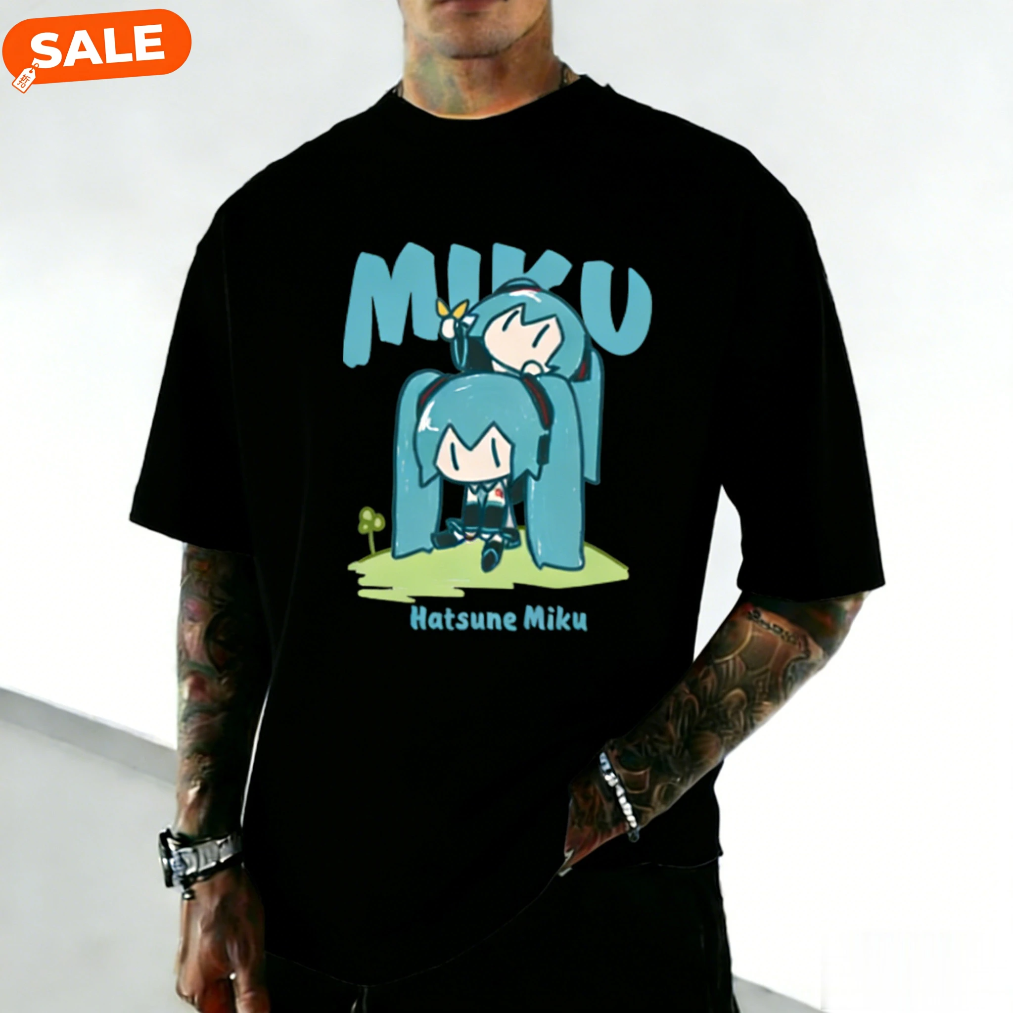 

Q Version Hatsune Miku Short-sleeved T-shirt Virtual Idol Periphery Anime Style Summer Men's and Women's Versatile T-shirt Top