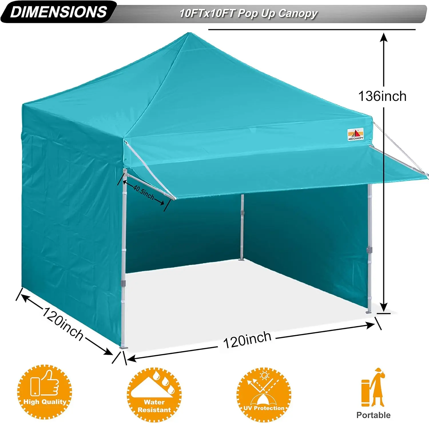 Canopy Tent, Portable Freestanding Shelter with Awning for Booth, Vendor, Outdoor, Turquoise