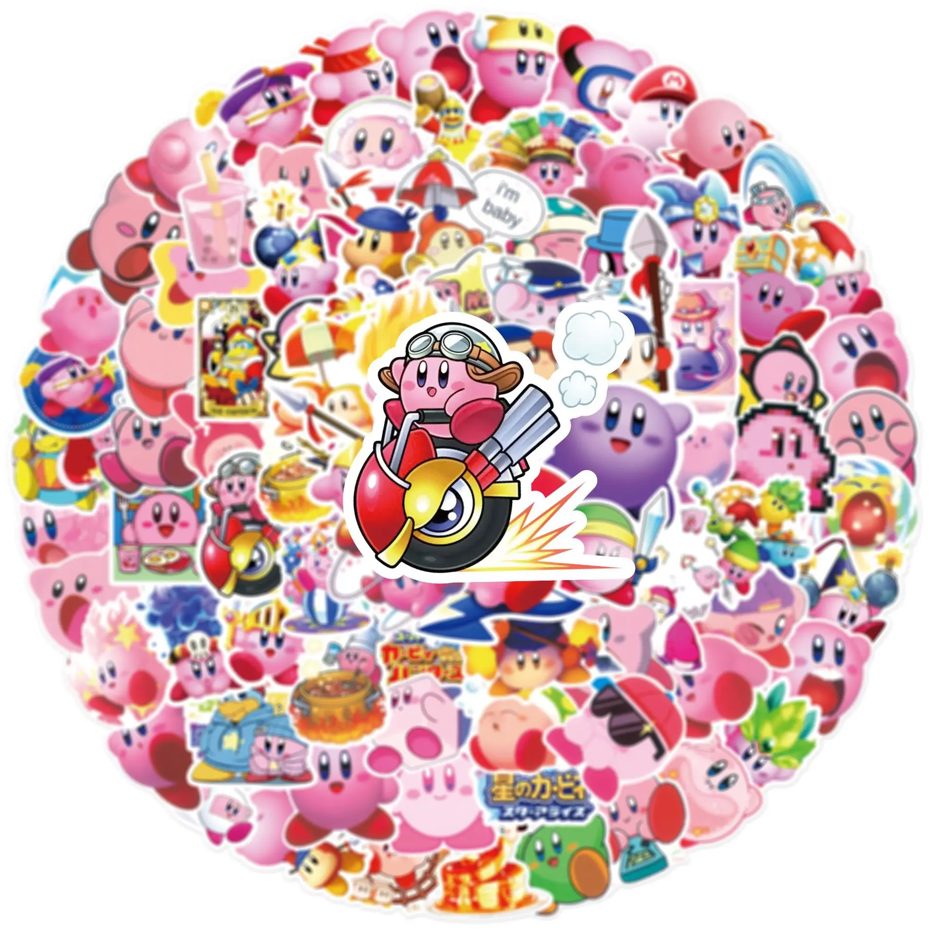 100pcs Kirby Sticker Pack Waterproof Anime Stickers Laptop Skin Cute Phone Case Kawaii Packaging Art Supplies Stationery