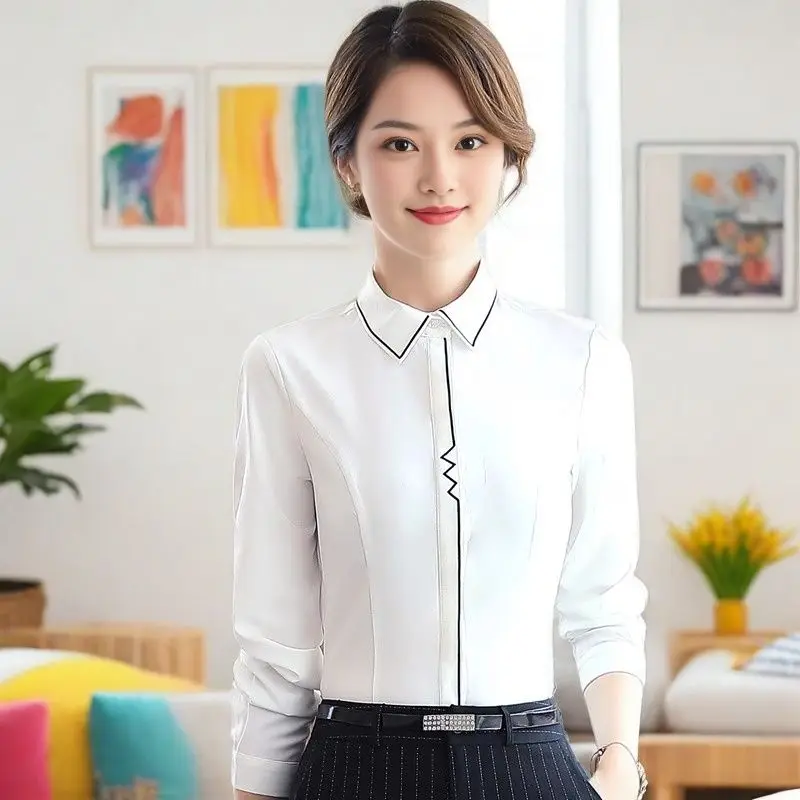 Camisa de terno profissional primavera outono novo branco moda manga comprida workwear coreano camisa fina workwear interior