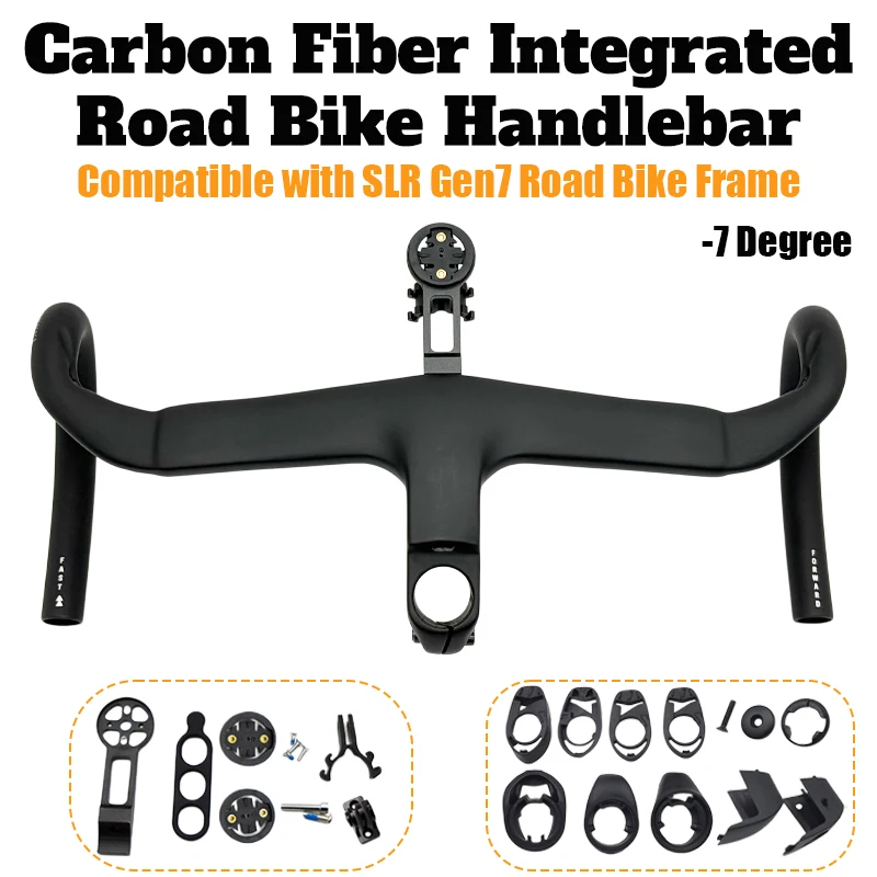 Carbon Integrated Road Bike Handlebar Matte Black Internal Cable Drop Bar 28.6mm -7° Stem Compatible with SLR Gen7 Frame