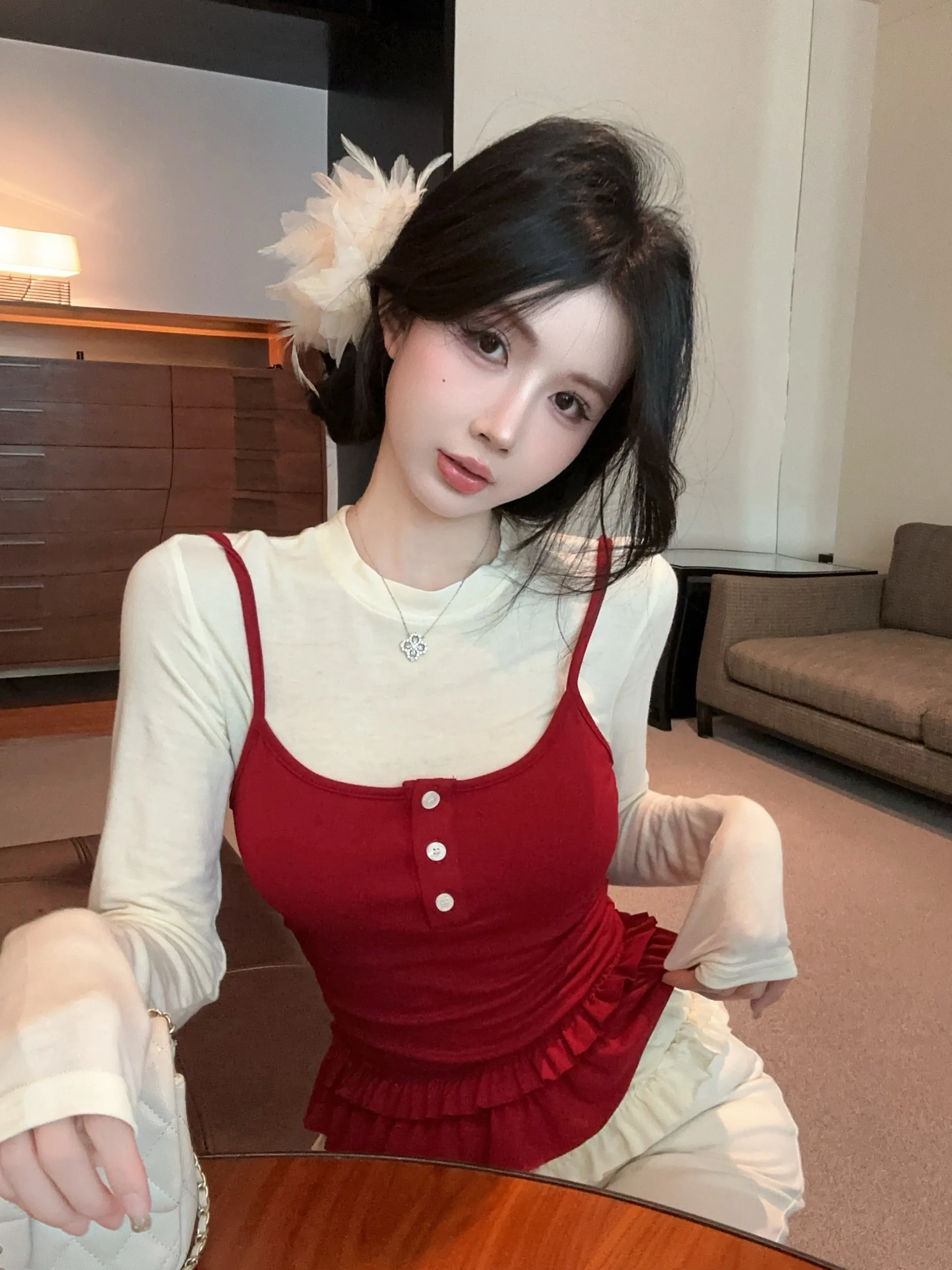 

Korean Design Sweet Style Women's Tank Top Vest Layerable Unique Fashionable Winter New Arrival plus Size Office Commute Frie...