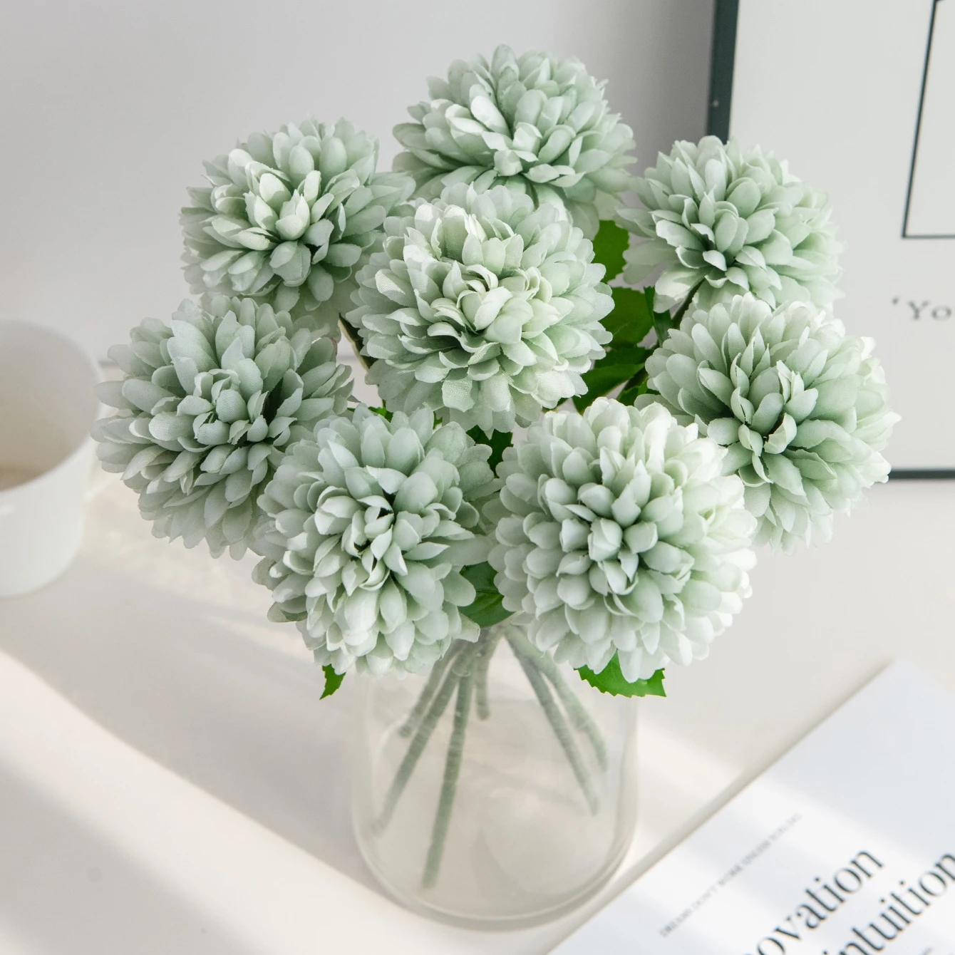 5 Stück Seiden-Kugelchrysanthemen, Künstliche Hochzeitsblumen, Deko für Vasen, Boxen, Heim, Zimmer, Scrapbooking, Blumengeschenk-Arrangement, Zubehör – Detail 2