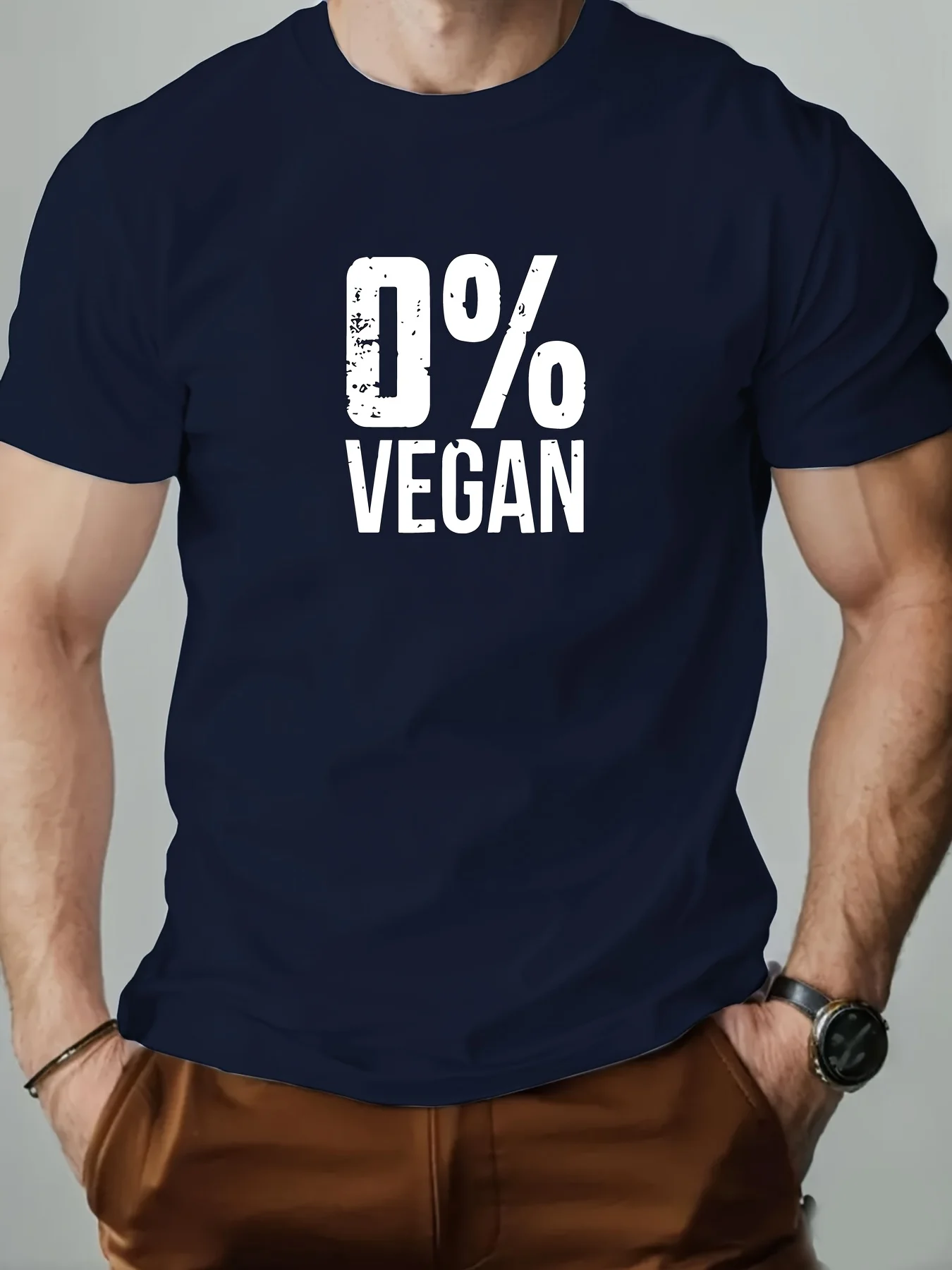 Men's 100% vegan pattern T-shirt, summer casual round-neck short-sleeved T-shirt, regular size, slight stretch, 180g/m2 - Green