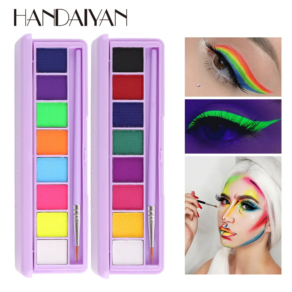 8 Colors Water Soluble Painting Eyeshadow Plate Shimmer Matte Eyeshadow Colorful Stage Glowing in Dark, 8g