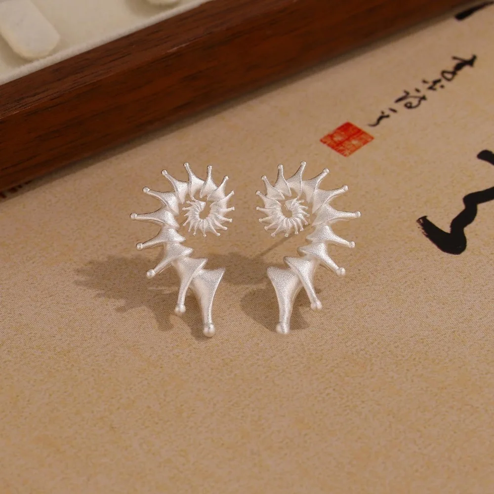 Gothic Personality Stereo Conch Ancient Silver Stainless Steel Stud Earrings for Men Women Hallowmas Punk Jewelry Accessory Gift