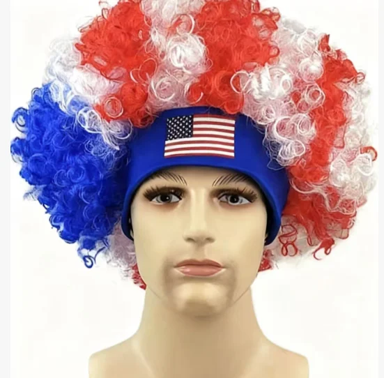 

2026 ГОРЯЧИЙ головной убор для празднования футбольного матча США, Канады, Мексики, цветной веер, парик с принтом повязки на голову, национальный флаг