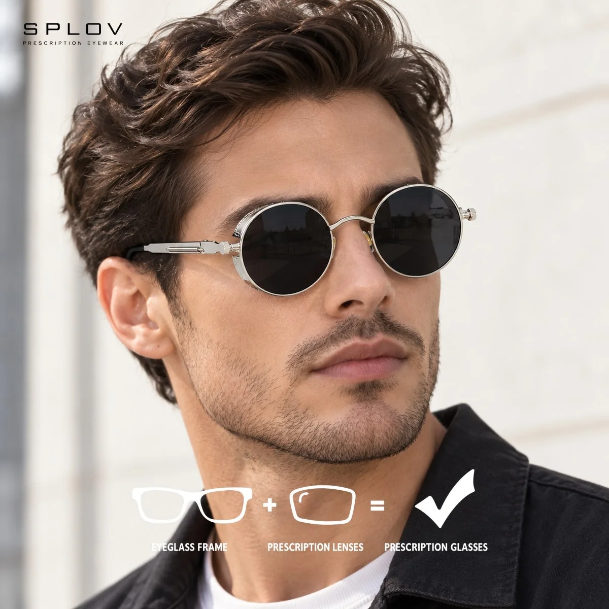 SPLOV Prescription Sunglasses Round Metal Full-Rim for Men and Women Single Vision or Progressive Tinted or Polarized Options