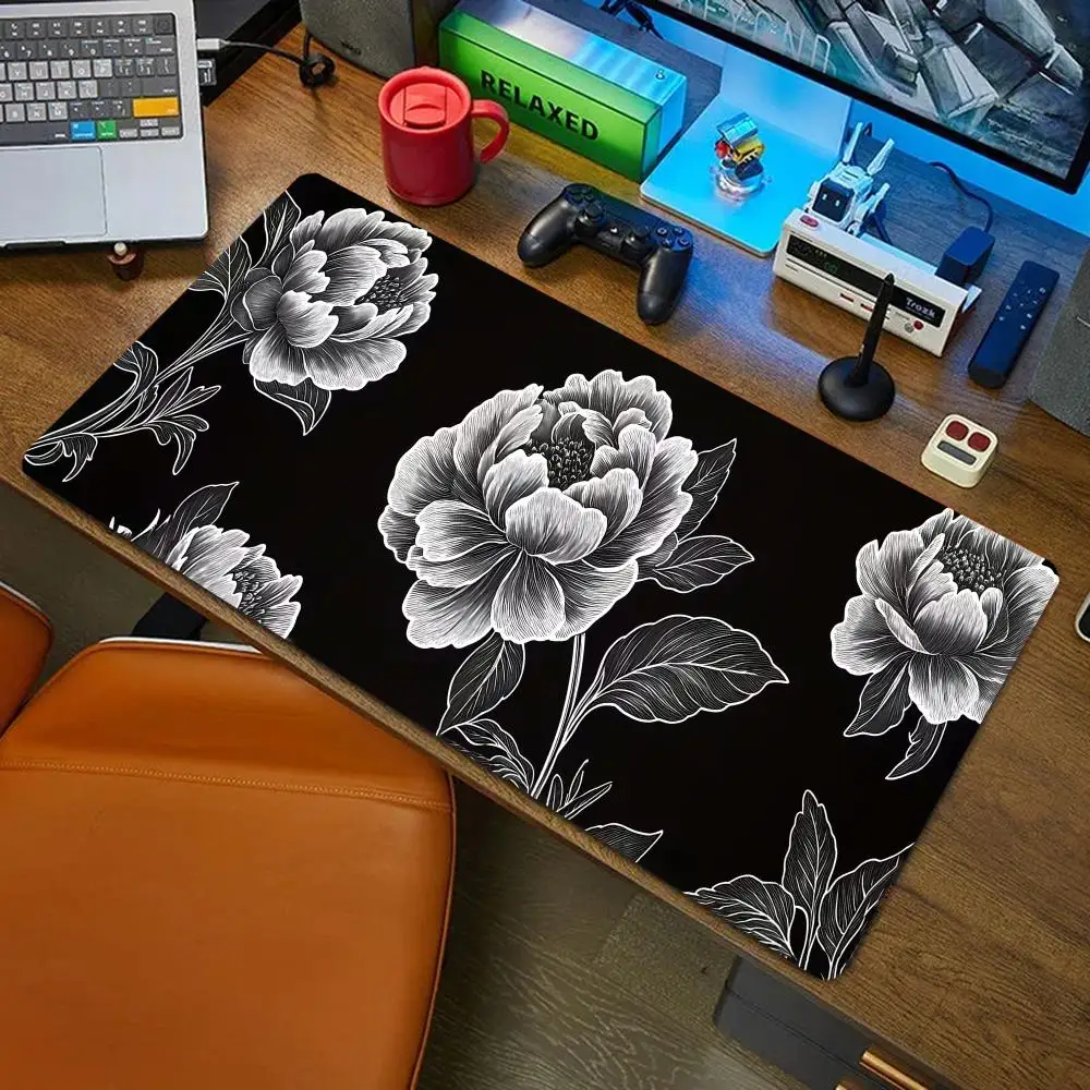 

Greative black flowers Mouse Pad Desk Mat Mousepad Large Abstract Mouse Pad Gaming Deskmat With Lockedge Office Non-slip Carpet