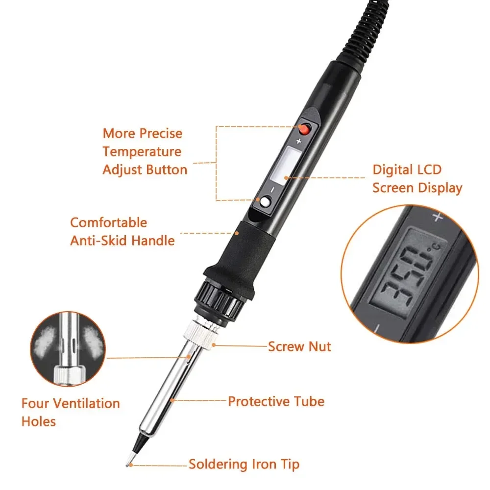 80W Electric Soldering Iron Kit LCD Digital Temperature Adjustable Welding Tool Set Soldering Flux Soldering Tips Rework Station