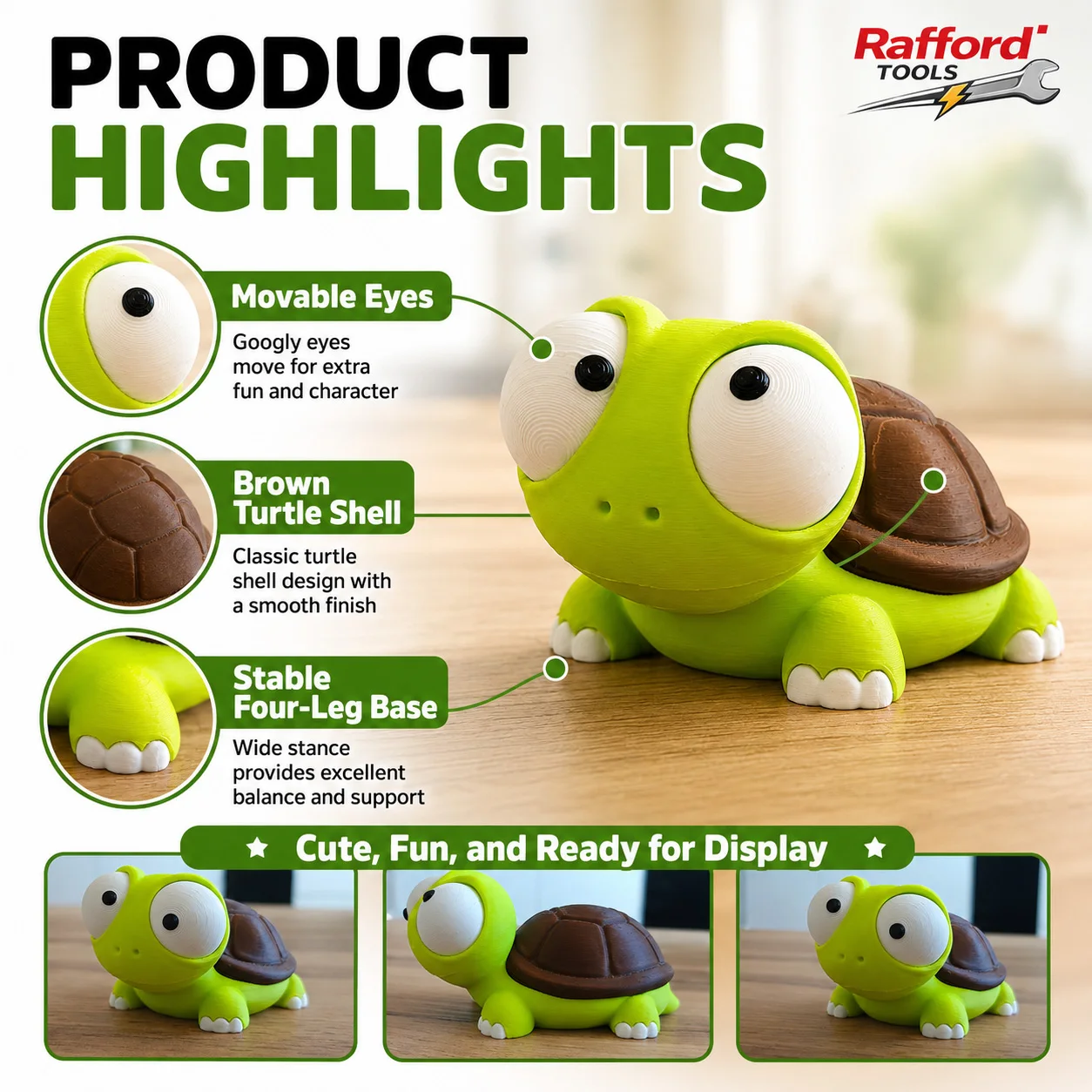 Rafford Cute Turtle Figurine 3D Printed Animal Toy Movable Eyes Desktop Ornament Funny Stress Relief Gift Home Decoration