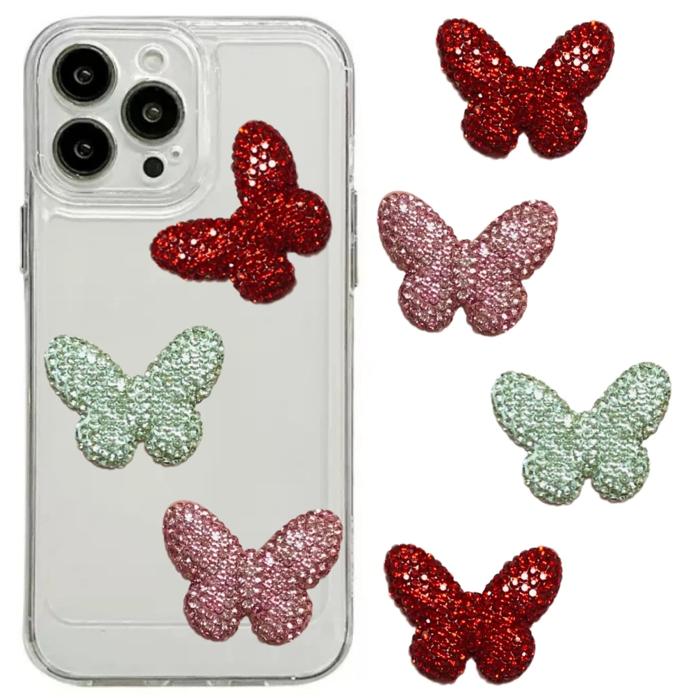 

4Pcs Glitter Luxury Red Pink White Butterfly Rhinestone Gems Ornament Handcrafts Decorations Diy Parts Junk Phone Case Charms