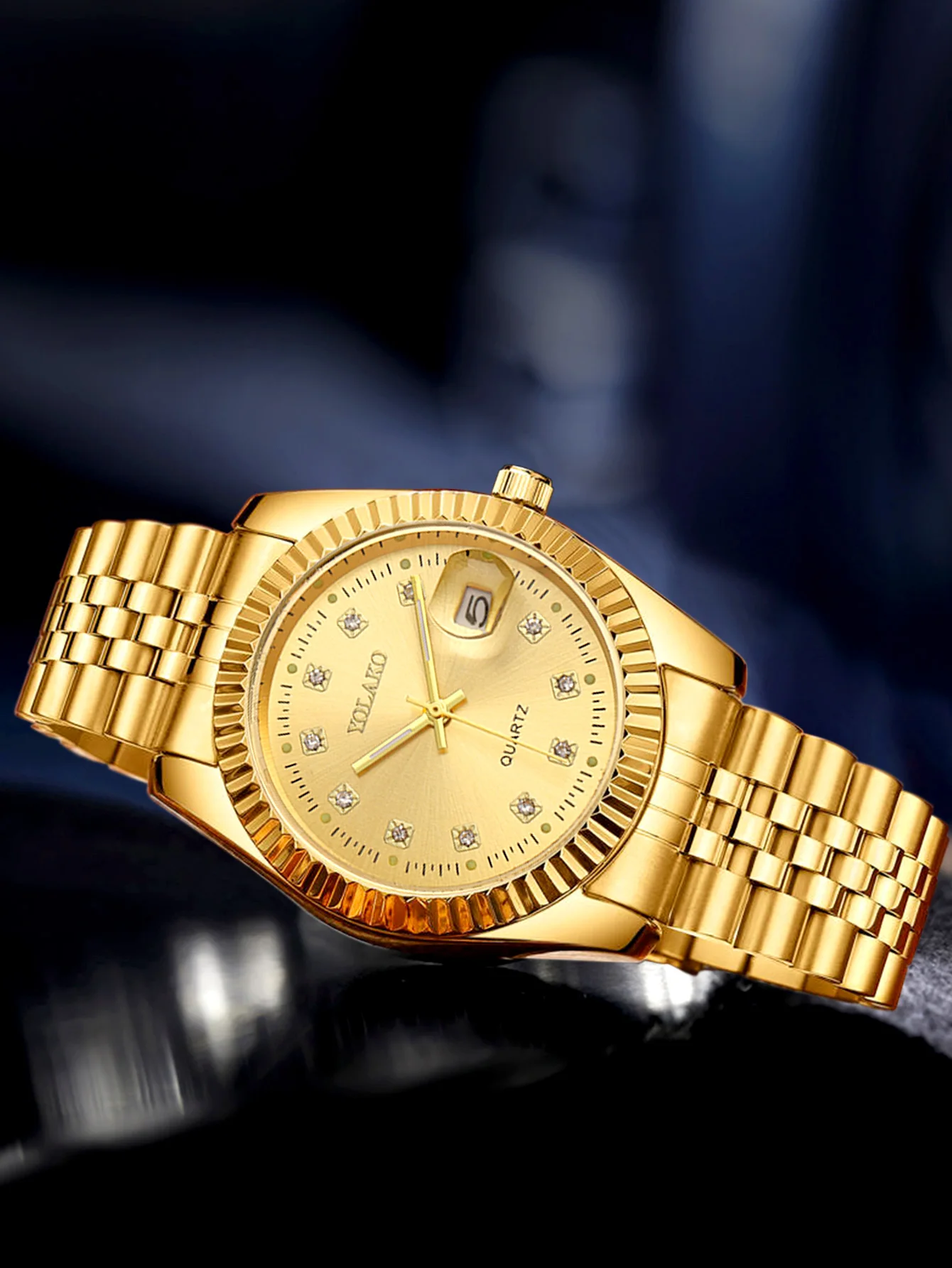 1pc ビジネスとレジャーダイヤモンド散りばめられたダイヤルメンズスチールベルトクォーツ時計