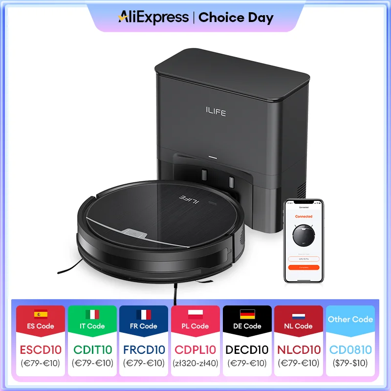 مكنسة روبوت ILIFE V9/V9Pro، تفريغ ذاتي، شفط قوي 3000 باسكال، ملاحة جيروسكوبية، جدول، تطبيق/تحكم أليكسا، لشعر الحيوانات الأليفة