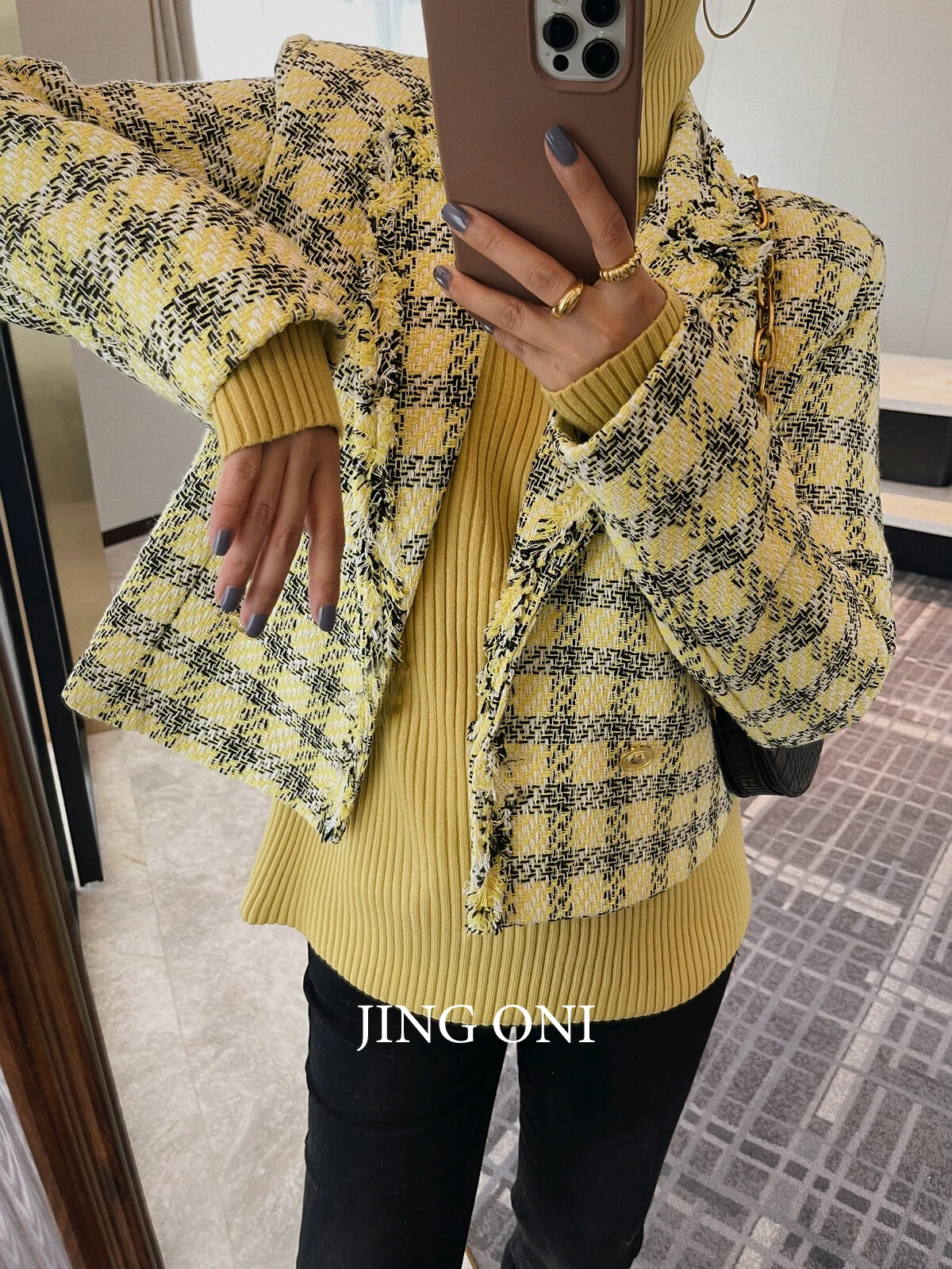 Geruite Tweed Blazer Jas Elegante Vrouw Kleding 2023 Vintage Koreaanse Mode Stijl Herfst Y 2K Jas Chic Crop Nieuwe Op Maat