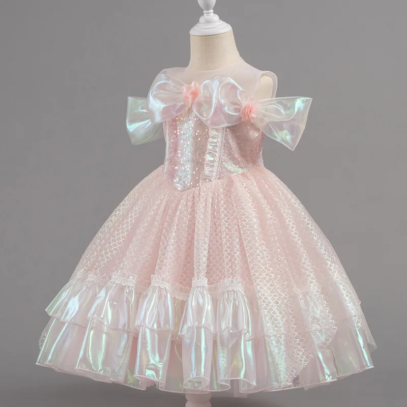 Birthday Party Dresses For Girls Mermaid Princess Dress Ruffle Sequin Elegant Evening Dress Off-shoulder Children Prom Dress