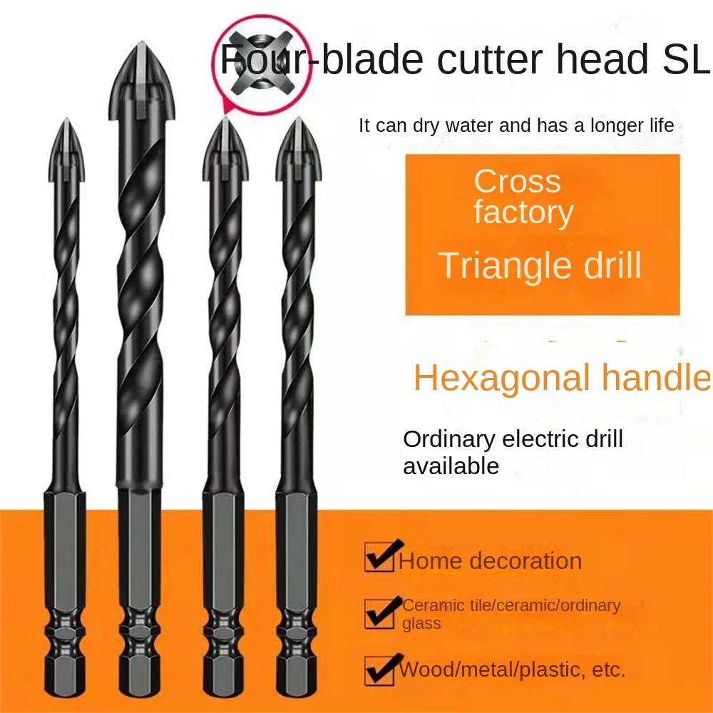 Masonry Drill Bits All-ceramic Aluminum Alloy Household 6mm Accessories Tools Ceramic Tile Cross Drill Four-blade Concrete