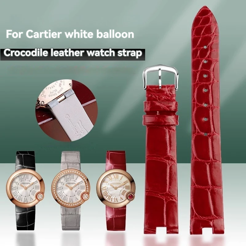 For Cartier White Balloon Strap Female Notch W4BL0003 W4BL0005 Red Grey Crocodile Lea-ther Watch Strap Alligator Bracelet 16mm