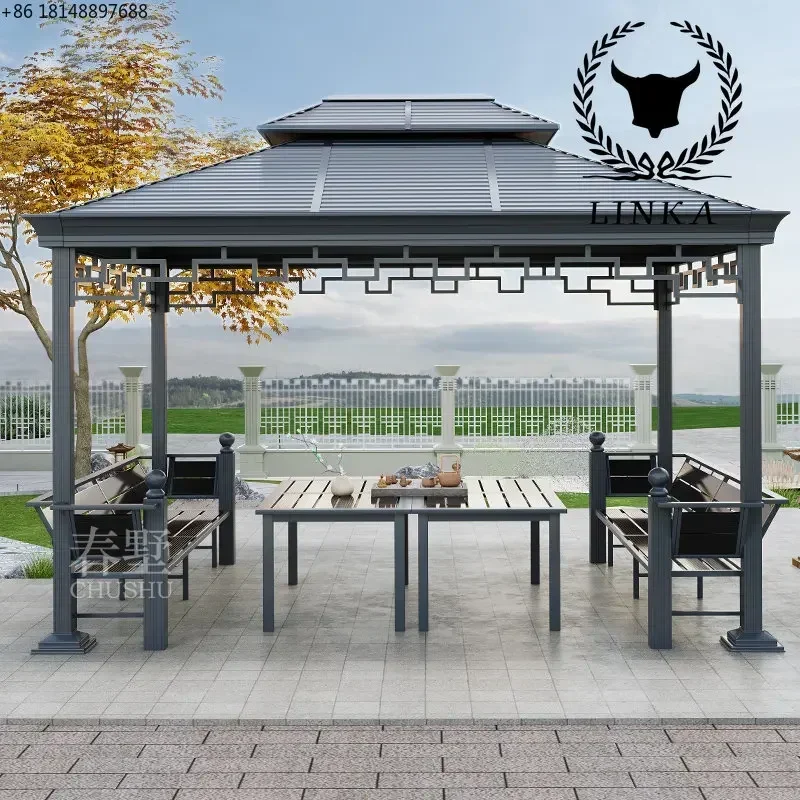 

New Chinese-style outdoor pavilion aluminum alloy tent garden courtyard villa balcony roof outdoor mobile leisure pavilion