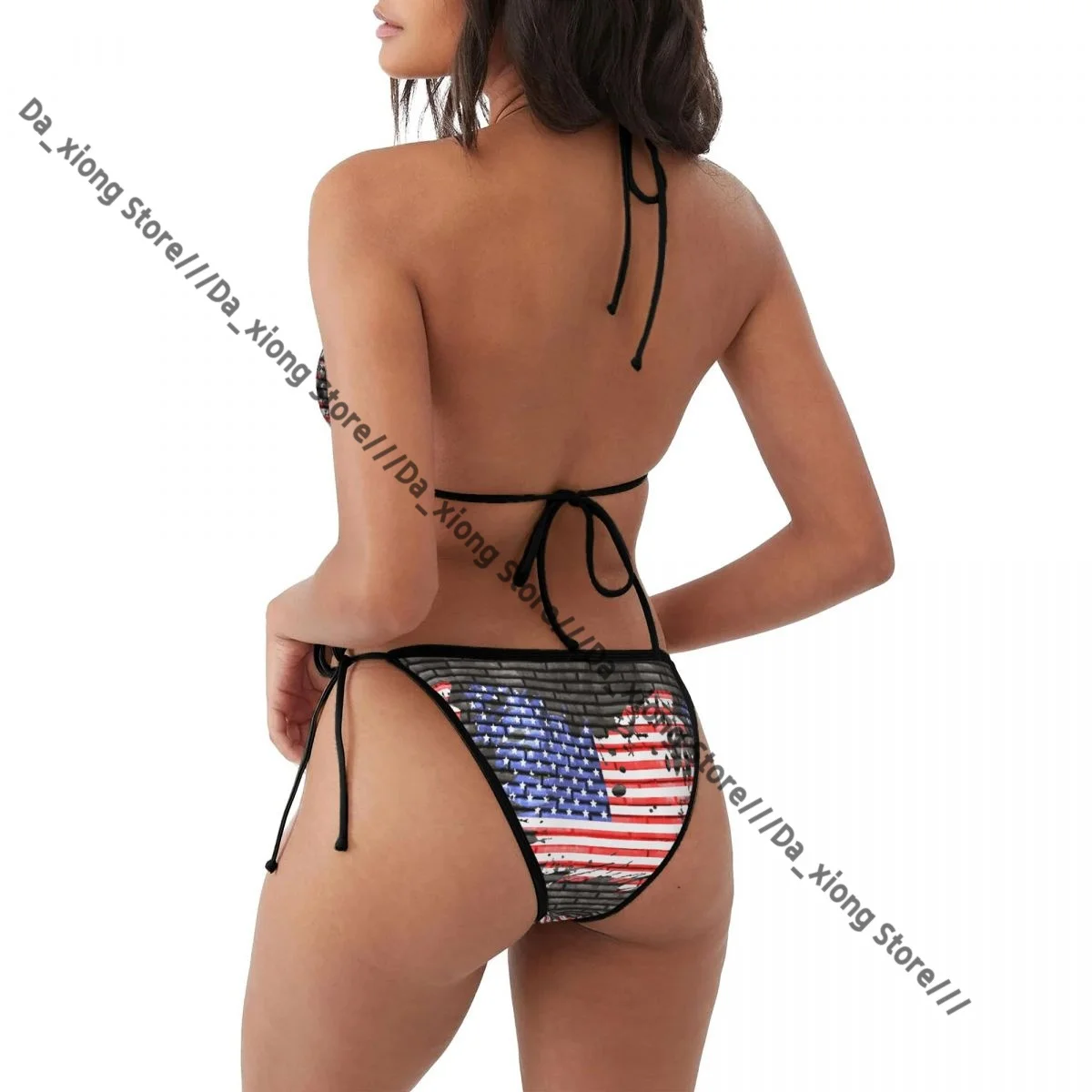 여성 투피스 수영복 그런지 미국 국기 벽돌 벽 수영복 여성 비키니 세트 섹시한 비키니 로우 워시 수영복