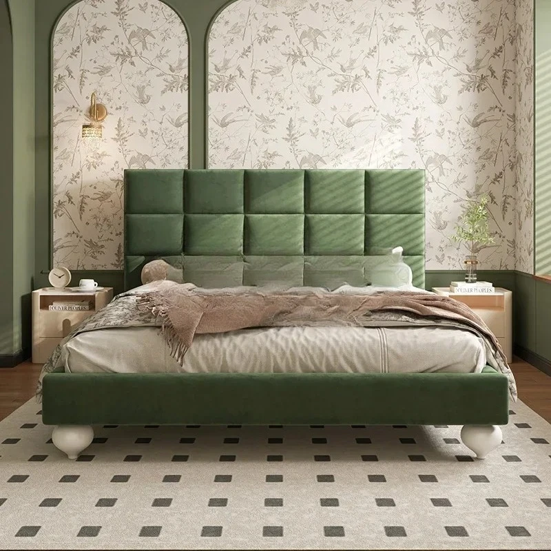Y Fabric bed High-grade soft bed Bedroom Light French cream fabric bed 1.8 meters Modern light luxury Modern master bedroom0