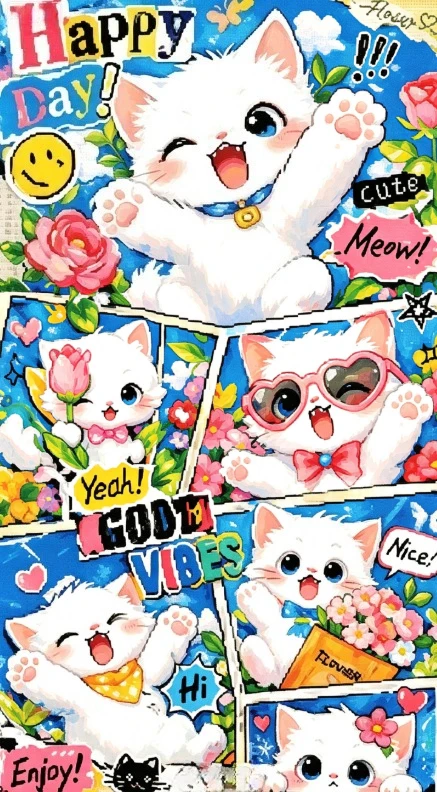 Oil Painting By Numbers Cheerful Kitten Collage Canvas Art Wall Decor for Game Room or Living Room Gift Frameless