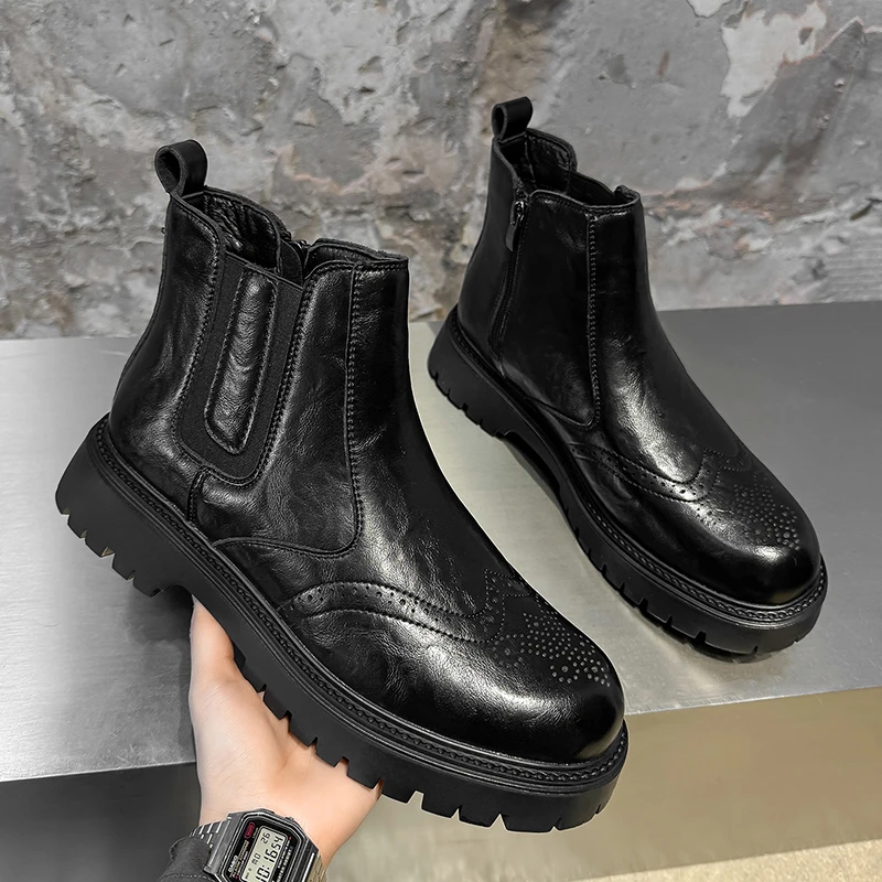 

Men High Top Boots PU Thick Sole Round Toe Comfortable Daily Casual Men Boots